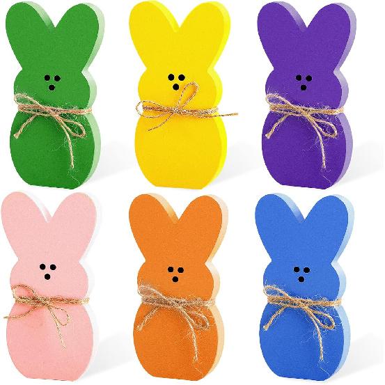 6 Pack Wood Bunny, Easter Bunny Table Wooden Signs, Easter Shelf Sitter, Easter Decor for Tiered Tray/Mantel/Table Decorations