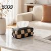 Artificial Leather Tissue Box Checkered Box, with Flip-Open Top, PU Holder, Stain-proof Holder Stain-Proof Facial Dispenser, for Bathroom Car