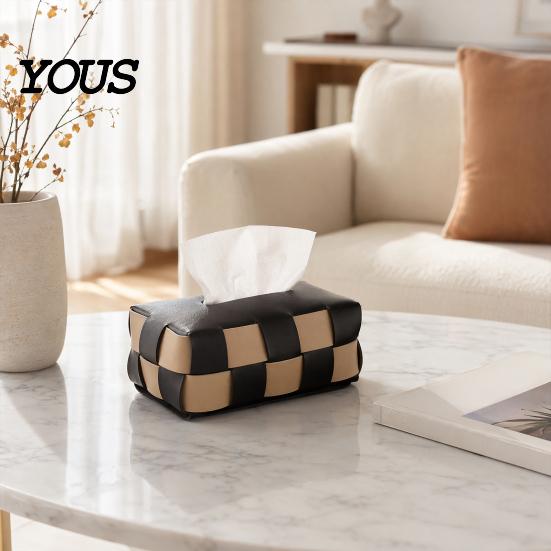 Artificial Leather Tissue Box Checkered Box, with Flip-Open Top, PU Holder, Stain-proof Holder Stain-Proof Facial Dispenser, for Bathroom Car