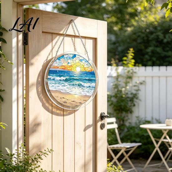 High Transparency Acrylic Puzzle Pendant Round Stained Glass Style Hanging Ornament 7.48 Mindful Weekend Activity Inch Window Decoration for
