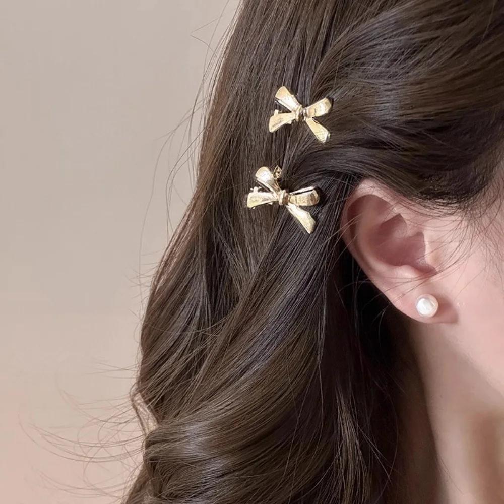 4Pcs/set of Women's New Golden Bow Mini Hairpins, Sweet and Cool Girl Bangs Hairpins and Hair Accessories