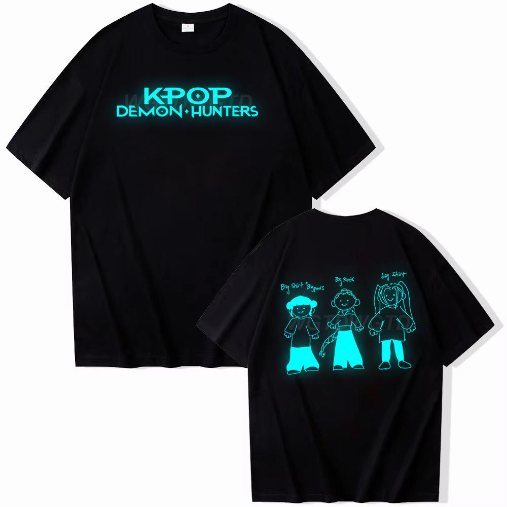 T-shirt da donna KPop Demon Hunters Witch Hunter Scollo a girocollo Manica corta Top ampio Maglietta in cotone