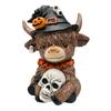 Halloween Highland Cow Holding Skull Pumpkin Resin Statue Festives Home Table Decors Ornament Resin Miniature Sculpture