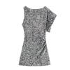 European and American Women's Clothing Autumn New Spice Girl Asymmetrical Sequined Mini Dress Short Skirt