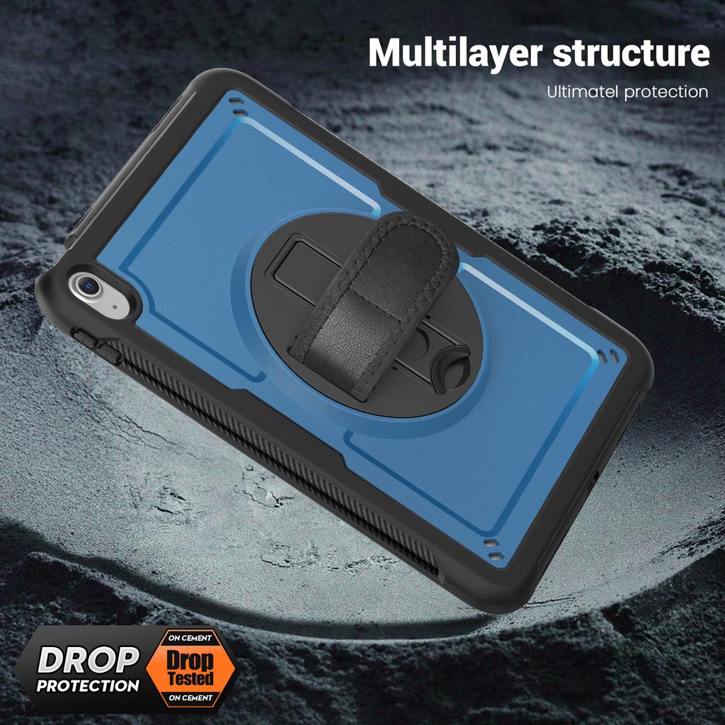 For iPad (2025)/10.9 (2022) Case Rotating Kickstand PC+TPE Shockproof Tablet Cover with Hand Strap