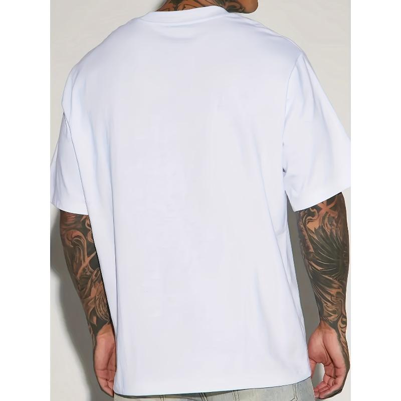 European sizes Men'S Summer Casual Sports T-Shirt with Religious Cross Print, Polyester 100%, Crew Neck, Short Sleeve, Geometric Pattern