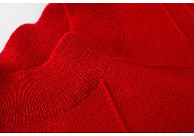 Ordos City Red Pure Wool Sweater for Women - Loose Slimming Autumn/Winter Half-High Collar