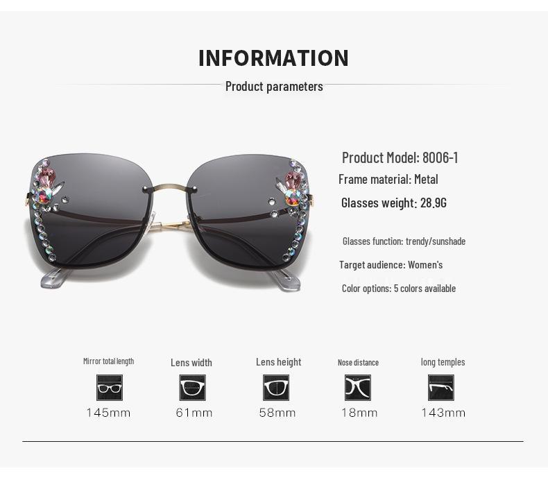 Korean Style Rhinestone Sunglasses for Women - Trendy, Slimming, UV Protection
