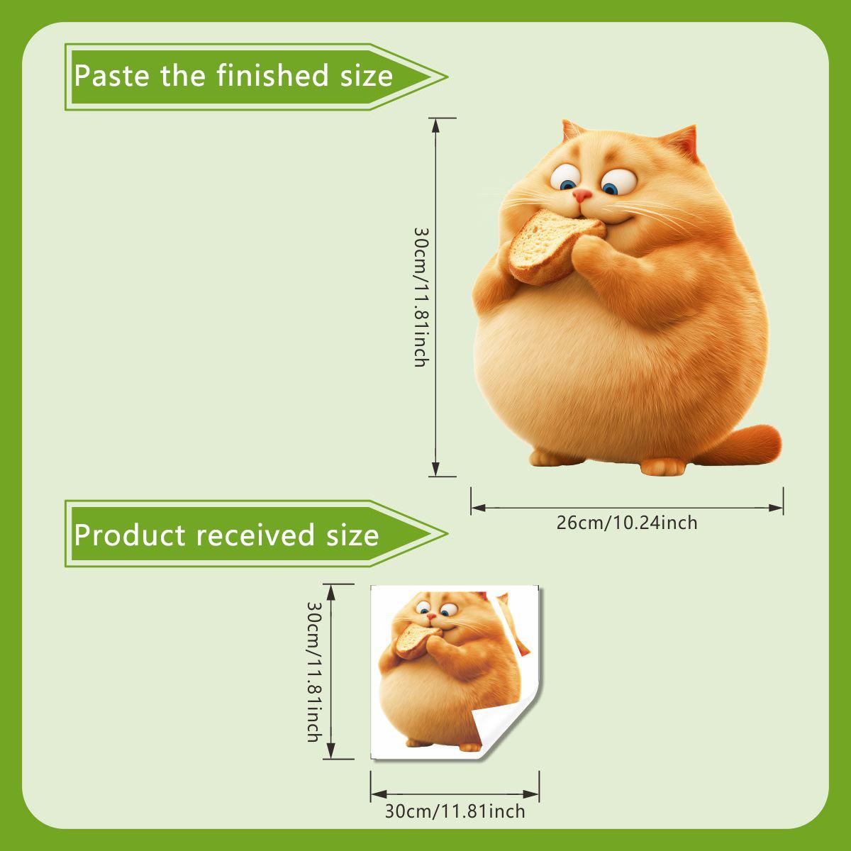 

Грайливий пухнастий кіт, що їсть хліб, Наклейка на стіну, Самоклеюча, Знімна наклейка для дитячої кімнати, Декор стіни дитячої кімнати 30x30cm різнокольоровий