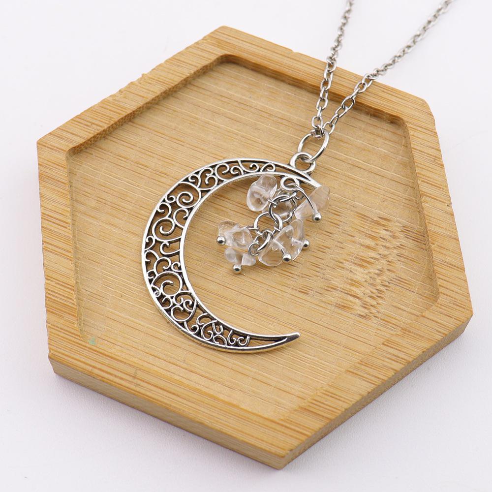Handmade Crochet Moon Crystal Tassel Grape Cluster Natural Stone Necklace