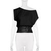 European Elegant Off-Shoulder Lace Patchwork Cropped Top - Slim-Fit Women's Style, Short-Sleeved.