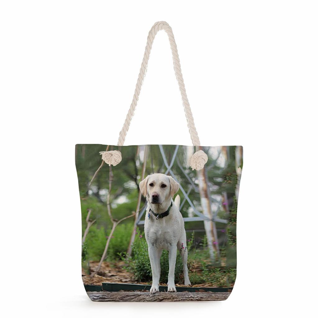 Multifunctional Dog Printed Thick Rope Shoulder Beach Bag Casual Large Capacity Handbag 7620