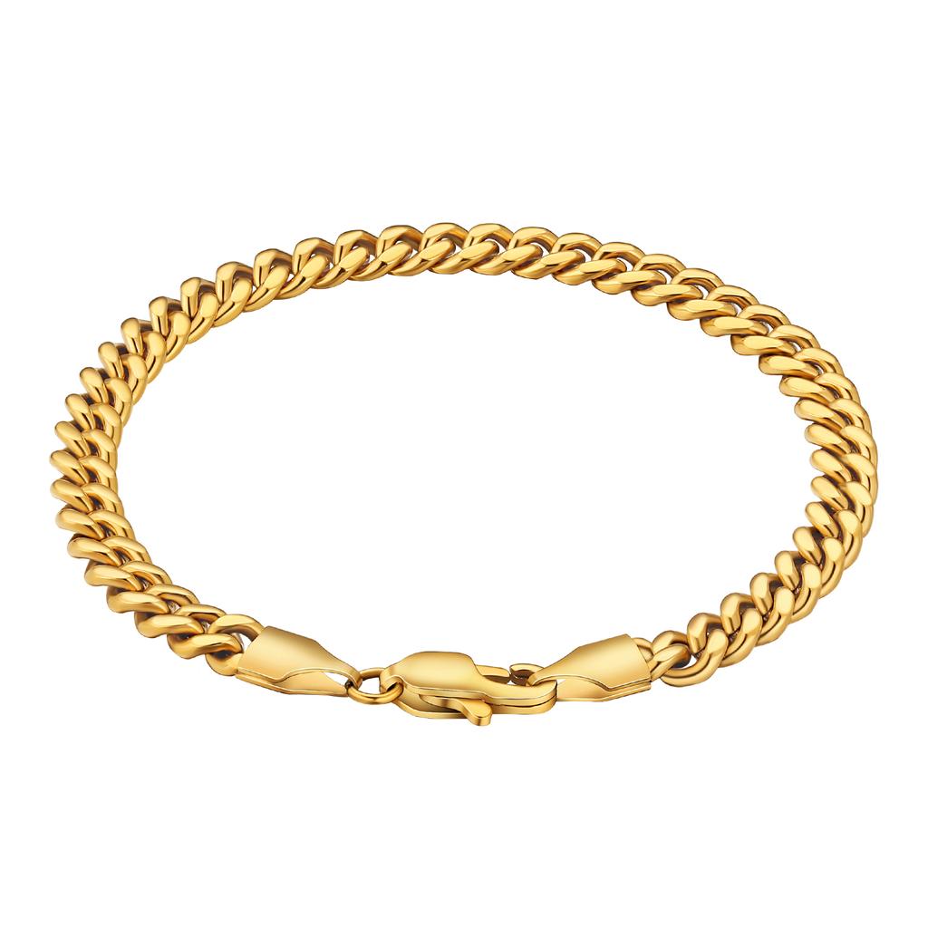 USA Warehouse 14K Gold Plated Cuban Link Chain 5mm Stylish Jewelry Gifts Miami Stainless Steel Wrist Bracelets for Men Women