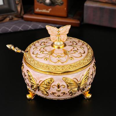 European Retro Light Luxury Butterfly Seasoning Jar Metal Handicrafts Sugar Cup Exquisite Butterfly Dried Fruit Box High-end Daily Necessities