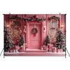 Mocsicka Pink Christmas Home Background Photography Gifts Snow Door Kid Xmas Tree Backdrop Party Shooting Room Decoration Studio