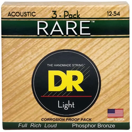 DR Strings Acoustic Guitar Strings, Rare Phosphor Bronze, .012-.054, RPM-12, 3-Pack