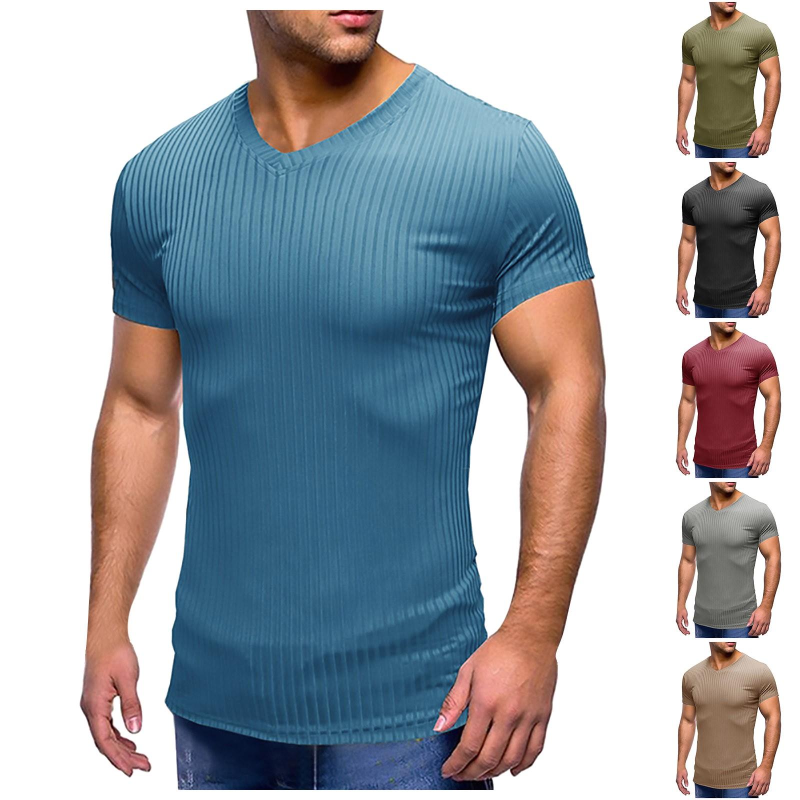 

(Бризанд) Мужская спортивная футболка с коротким рукавом для фитнеса, мужская приталенная футболка из ледяного шелка с v-образным вырезом