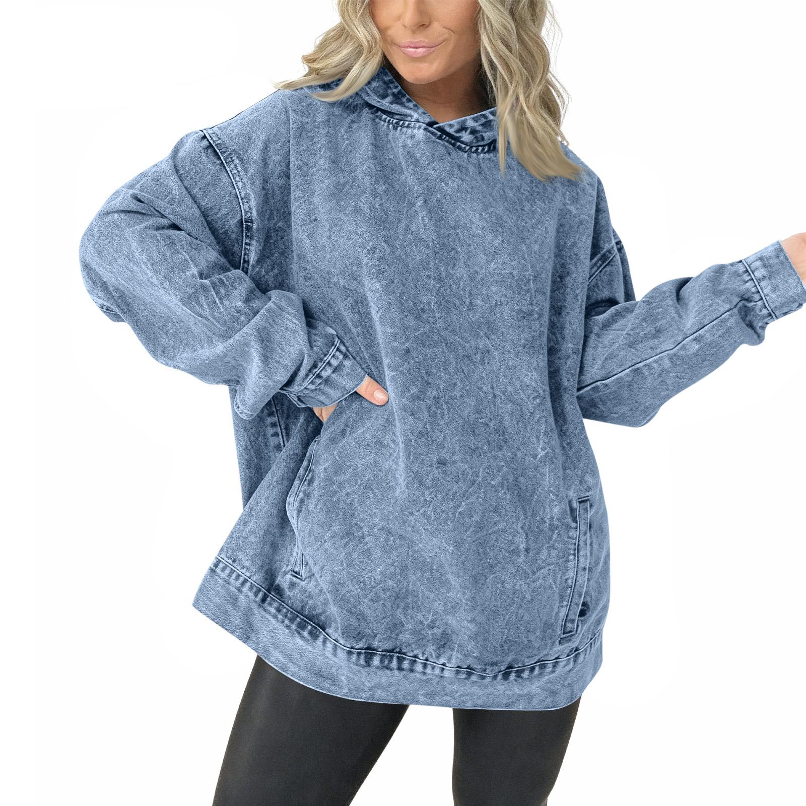 

Women s Casual Pullover Denim Jacket Vintage Distressed Jean Hoodie Jacket Tops M