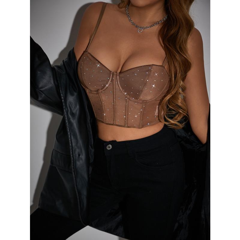 Fashion Sexy Nightclub Style Sequin Slim Fit Crop Camisole Top For Women