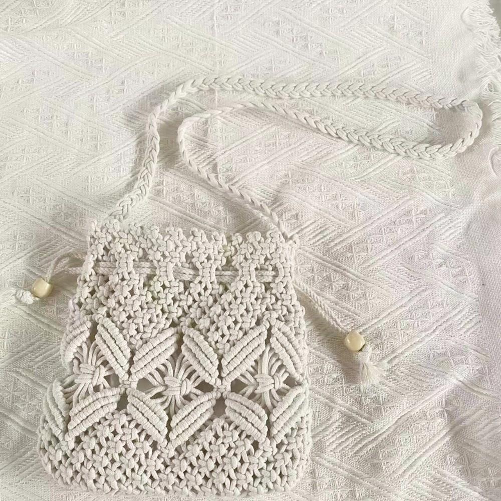Kleine Eimer-Handtasche im frischen Stil, durchbrochen, mit Kordelzug, Umhängetasche, gewebte Strandtasche, für den Freizeitgebrauch