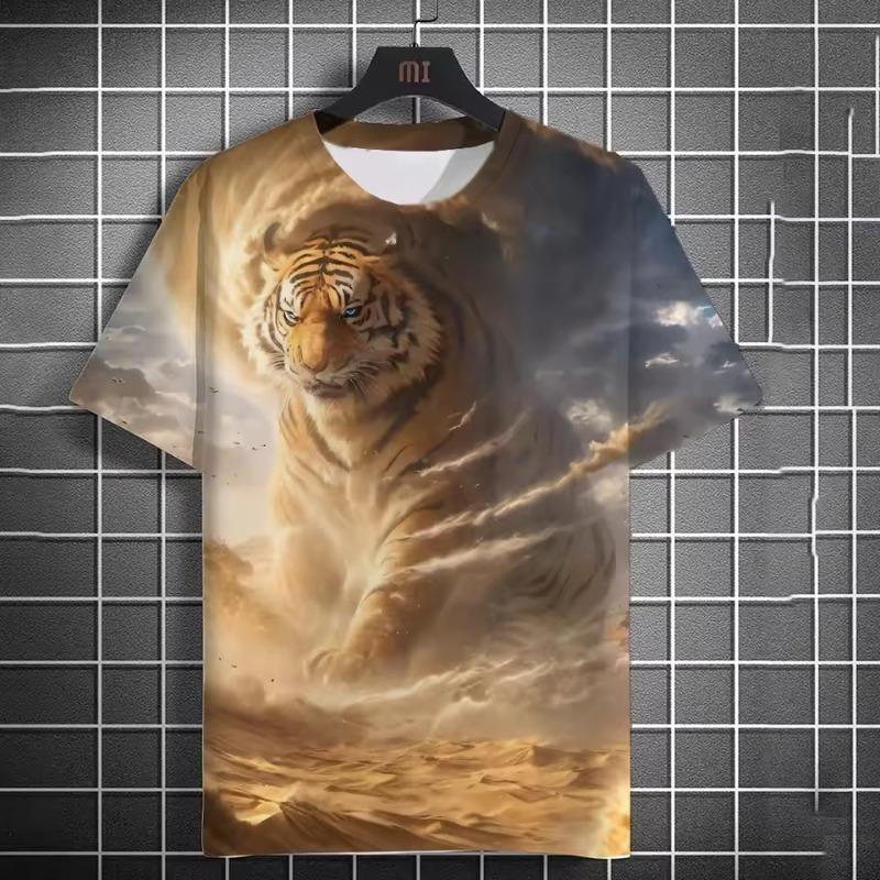 Animal Men's T-shirt 3d Tiger Print Men's Tops Casual Short Sleeve Simple T-shirt Summer Round Neck T-shirt Men's Ultra Clothing