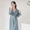Spring and summer pajamas women's ice silk boyfriend wind 1011 new long-sleeved pure desire pajamas sexy lace dress