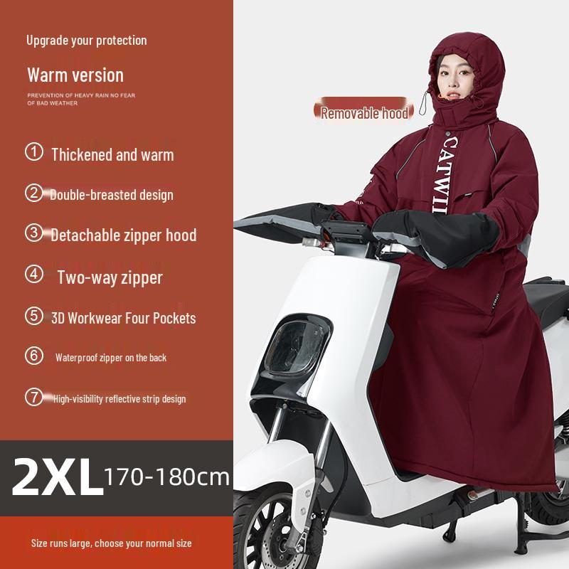 Electric Vehicle Winter Windshield Fleece-Lined Warm Coat for Bicycles & Motorcycles - Cold Weather Windproof Gear