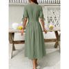 Abiti casual a vita alta con scollo a V a maniche corte con stampa tinta unita primavera estate moda donna