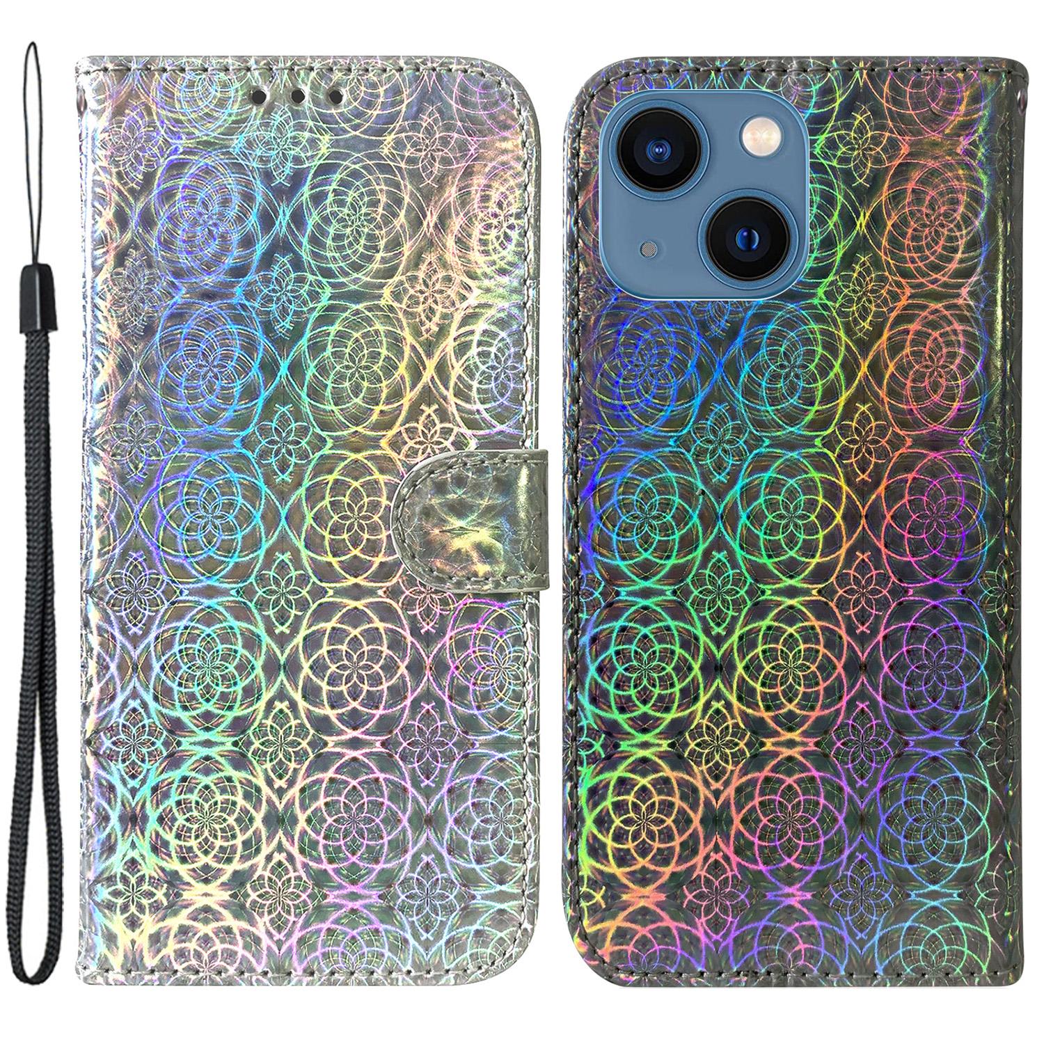 

Wallet Leather Case for iPhone 15,Stand Dazzling Flower Pattern Phone Cover Grey