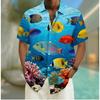 Men's Fresh Ocean Print Short Sleeve Shirt, Spring Summer Casual Hawaiian Vacation Blouse, Loose Casual Top