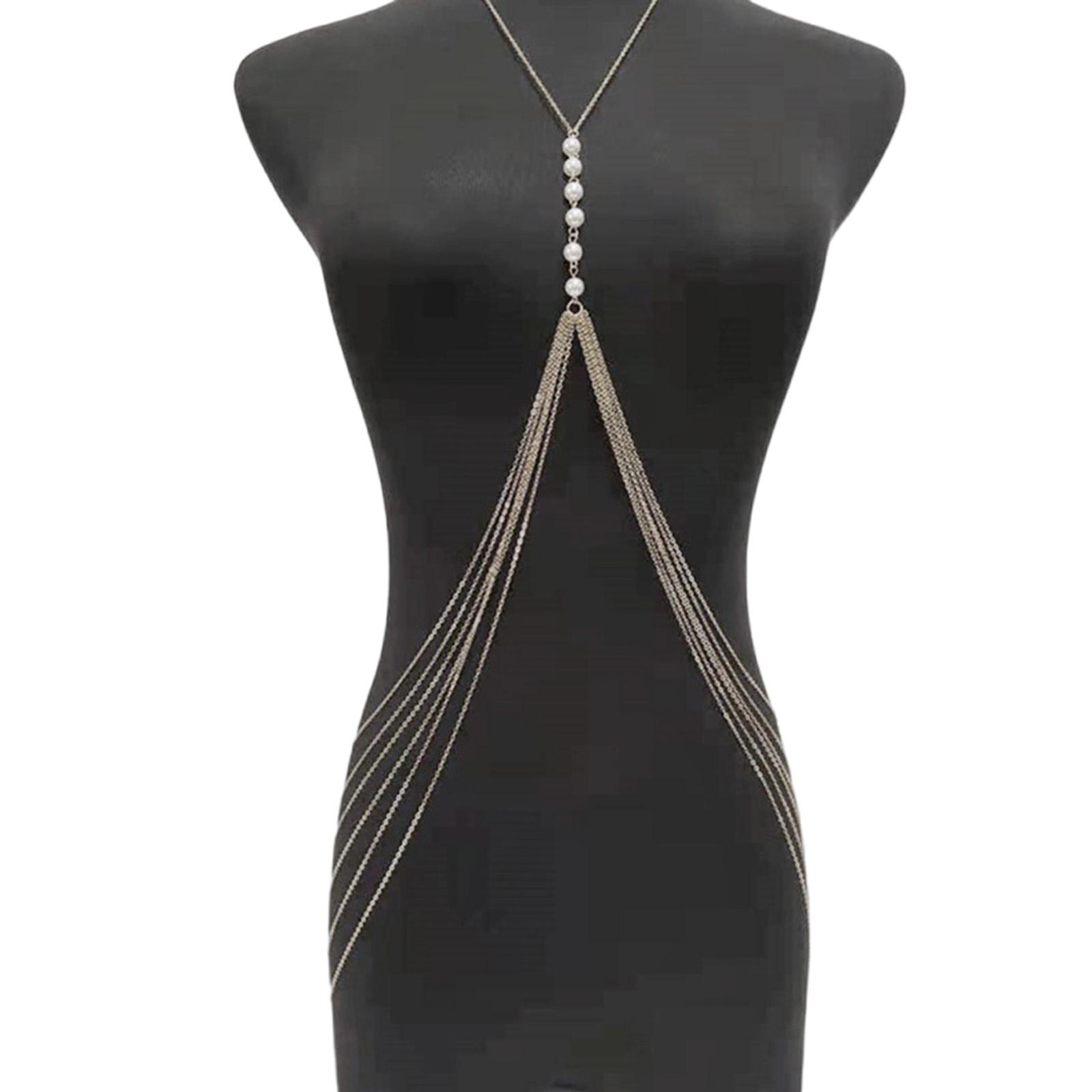 

Цепочка на грудь с бахромой из жемчуга для вечеринки для взрослых женщин, цепочка на плечо, привлекающая внимание цепочка на тело, украшения для пляжной вечеринки чёрный