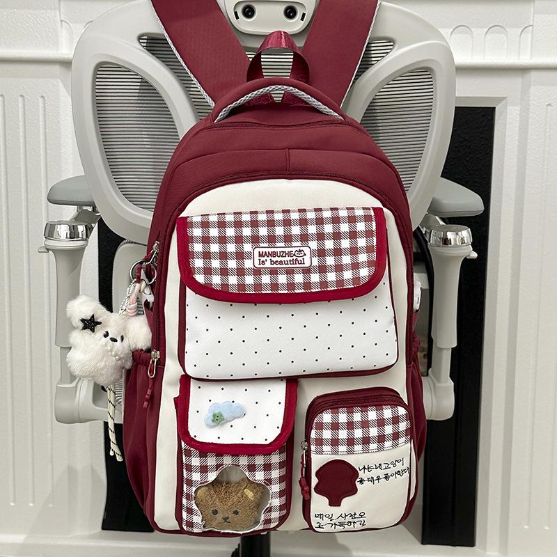 New schoolbag female Japanese ins cute dopamine contrasting color college style primary and secondary school students multi-compartment backpack