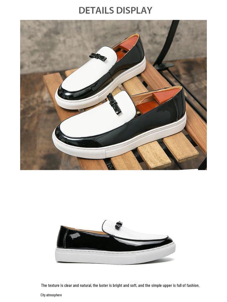 Men's Trendy Color-Block Leather Loafers: Breathable, Casual, and Stylish for Business or Weddings