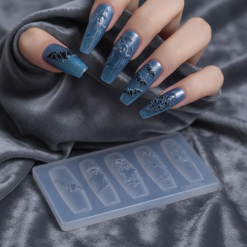 Cartoon Halloween Element Nail Silicone Mold Ghost Skull Pumpkin Grave Shape Carving 3D Jewelry Soft Template Manicure Supplies