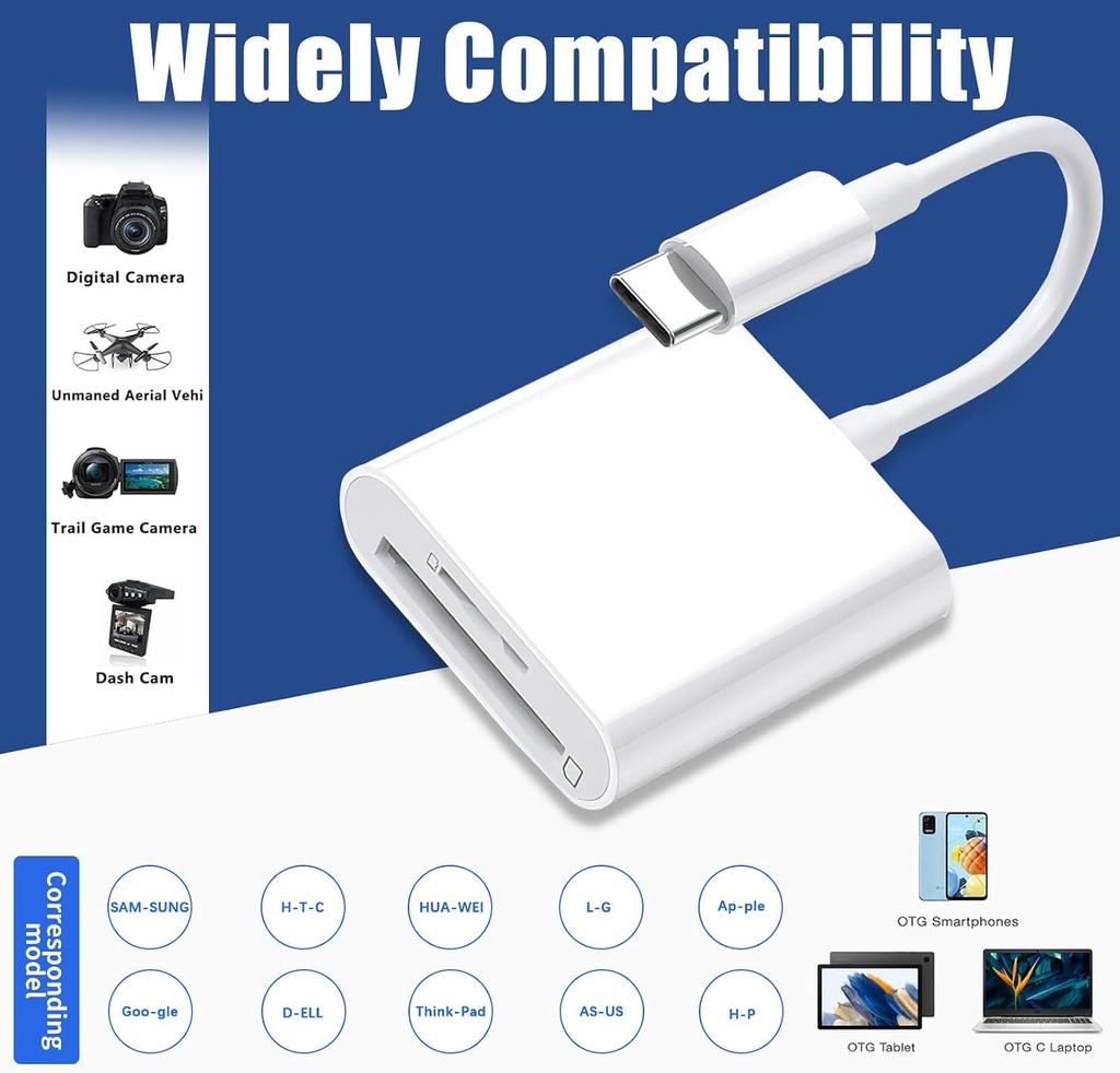 USB-C SD card reader, Type-C SD card reader, supports SD and MicroSD memory card adapters for iPhone 15/16/iPad/MacBook/Mac