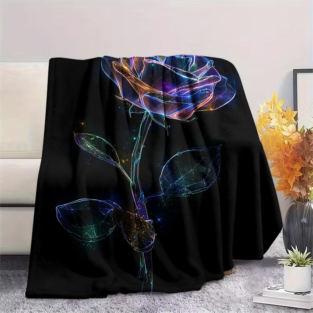 Rose Print Flannel Blanket, High Quality Comfortable for All Seasons, Home Decor, Warmth and Comfort, Perfect for Christmas Gifts