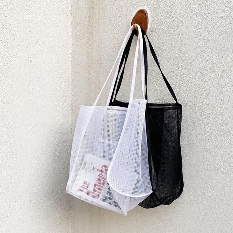 Women Mesh Beach Travel Shoulder Bag Large Capacity Casual Totes for Holding Toys Grocery Picnic Ladies Handbag Shopping Bag