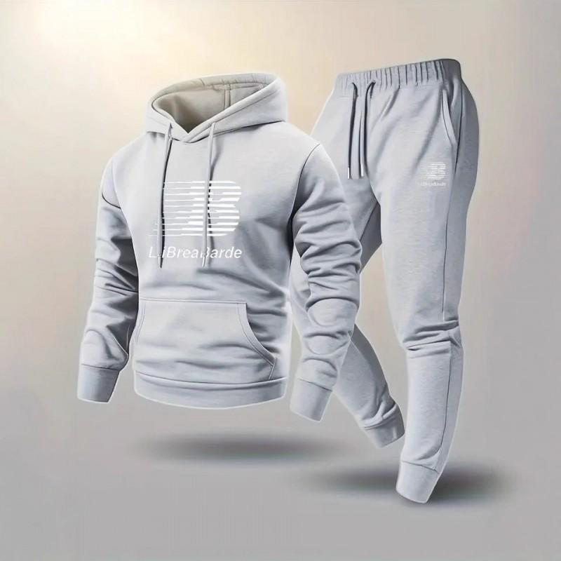 Herren Buchstabendruck Kapuzen-Trainingsanzug Langarm Pullover Sweatshirt Kordelzug Laufhose Winter Freizeit Sportbekleidung