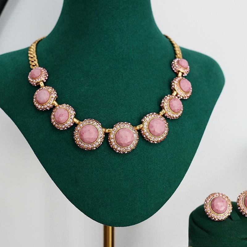 Medieval Replica Gem Necklace Earrings Retro Temperament Necklace Earrings
