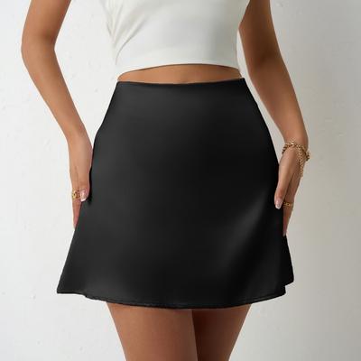 Saia de Cetim Feminina Primavera Verão Saia A-line Saia Plissada Cintura Alta