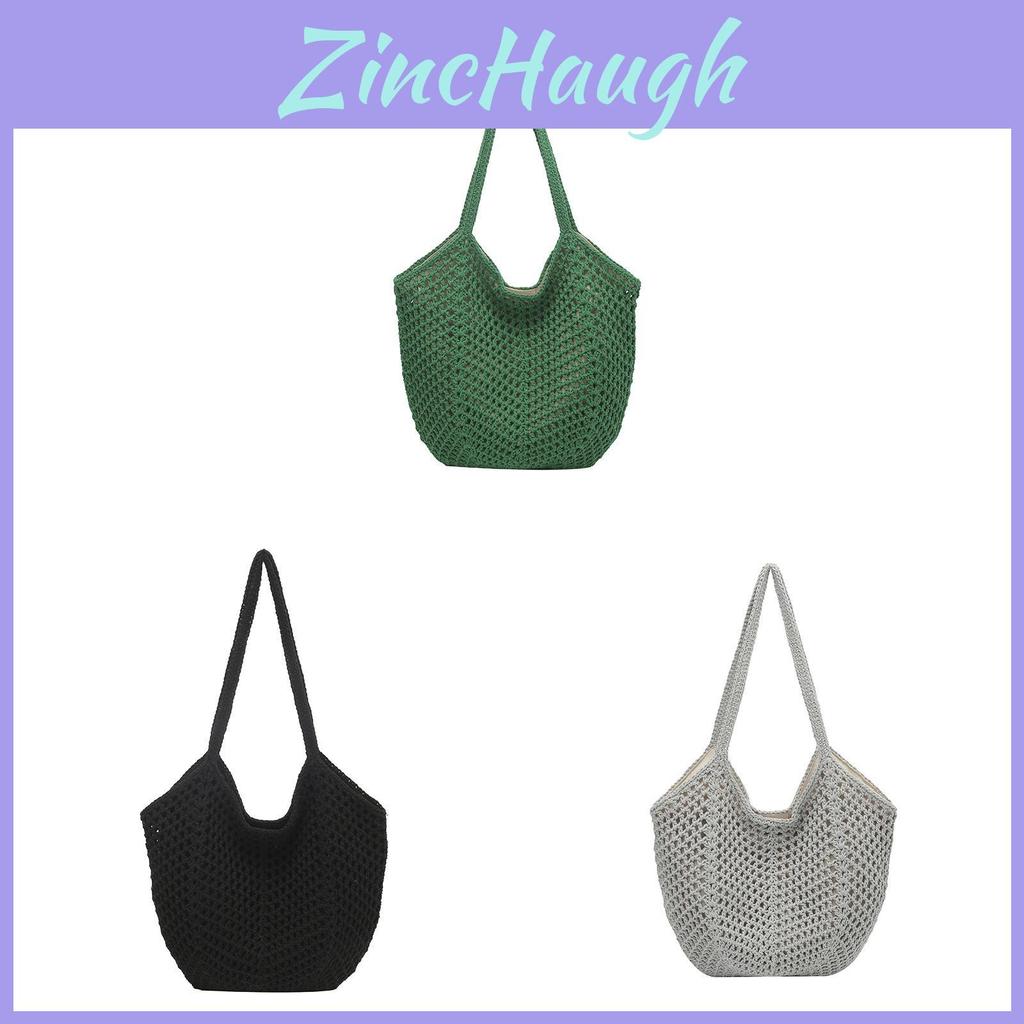 Woven Tote Bag With Zipper Closure For Beach And Travel Use