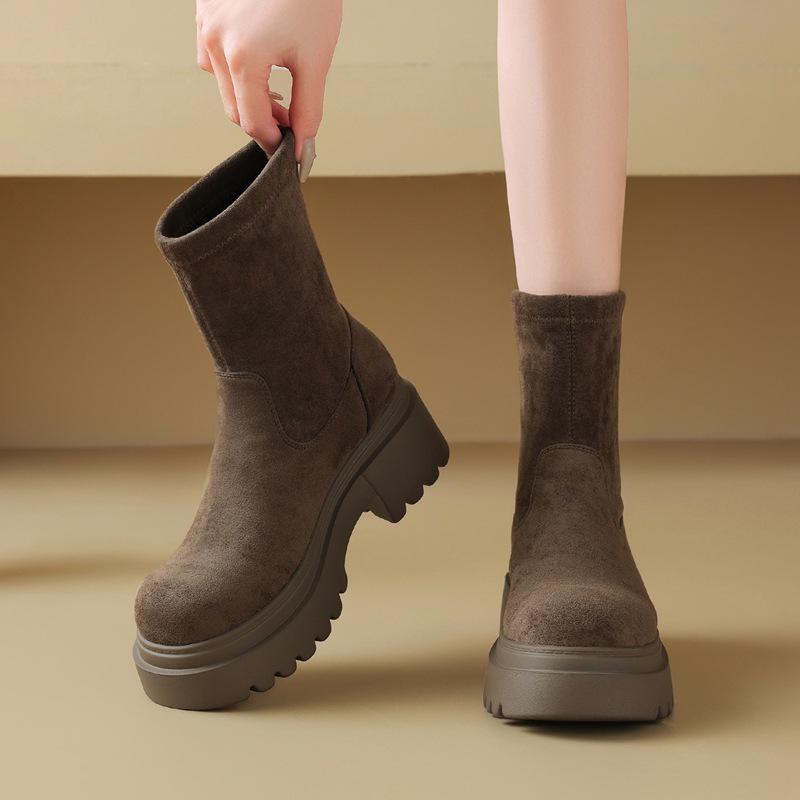 ZHR 2024 New Winter Stretch Boots: Short, Thick-Soled, Velvet-Lined, Trendy, Tall & Slimming Design.