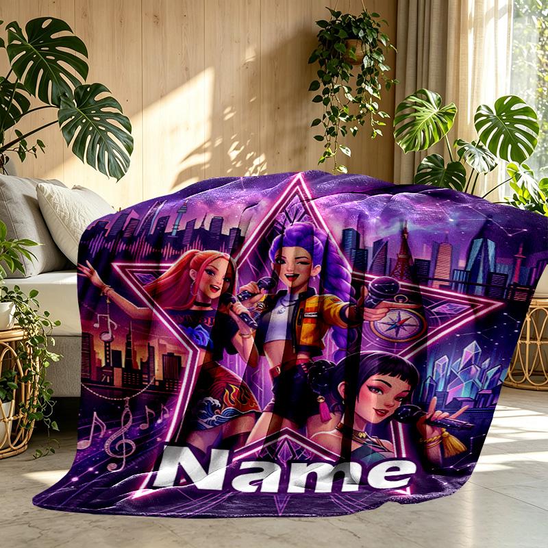 Custom Name Personalized Kpop Demon Hunter Print Blanket, Home Decor, Bedroom, Sofa, Camping, Couch, Gifts for Birthday Christmas