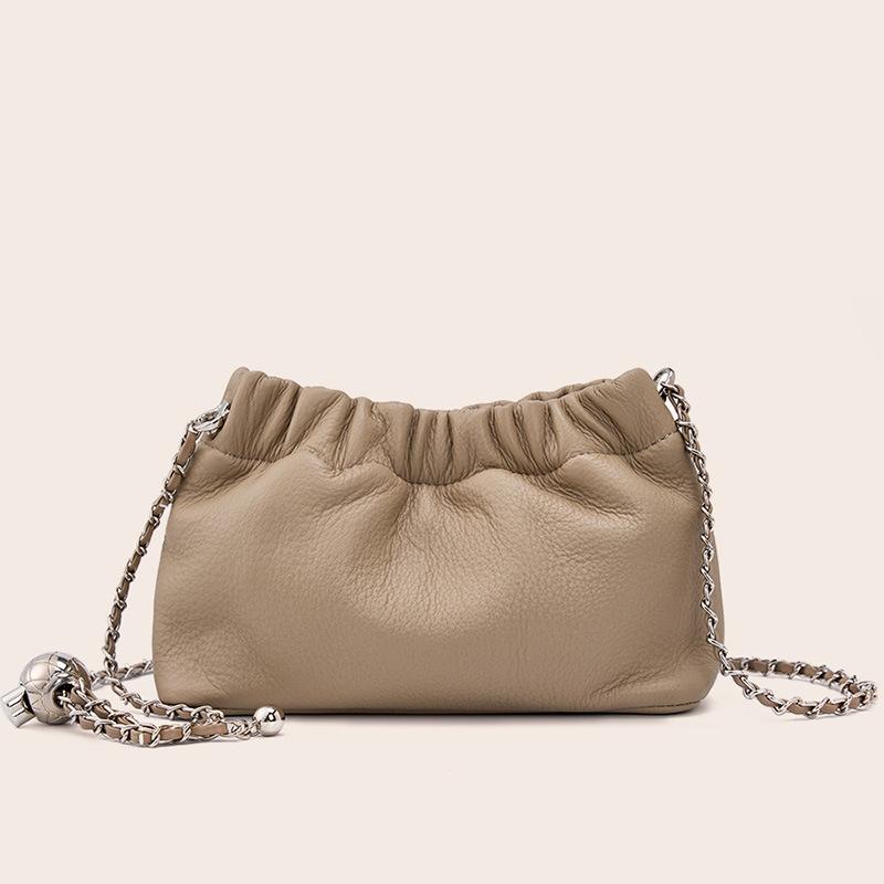 Elegant pleated gold chain bag 2025 new model cowhide versatile cloud bag shoulder underarm bag crossbody bag