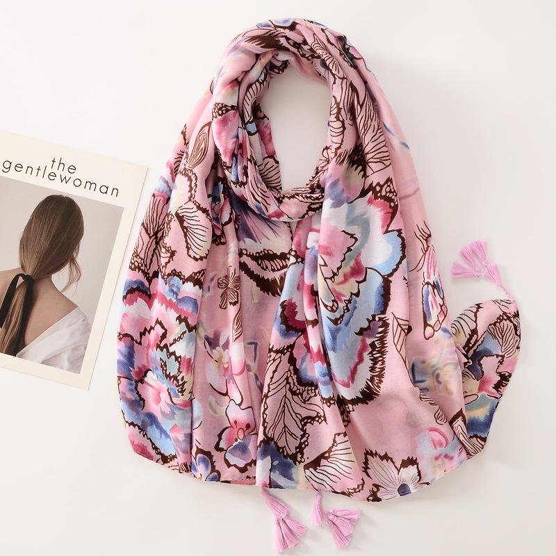 Women Luxury Brand Viscose Scarf Butterfly Floral Tassel Shawls Autumn Winter Wrap Pashmina Stole Muslim Hijab Sjaal 180*90Cm