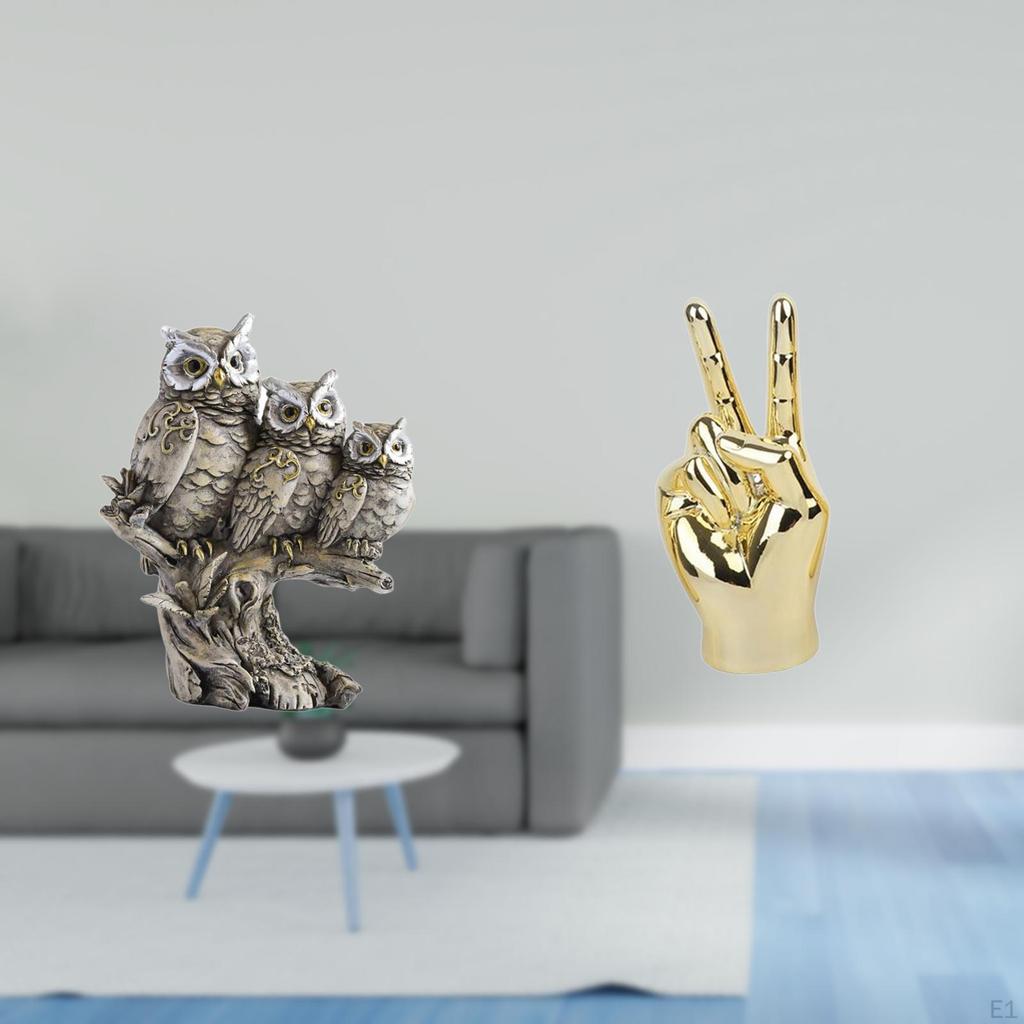 Modern Owl Finger Gesture Sculpture Tabletop Ornament Creative Animal Statue for Living Room Office