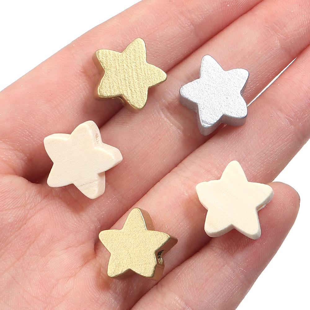 50pcs 15mm Star Wooden Beads Pentagram Loose Spacer Beads for Jewelry Making DIY Handmade Bracelets Neklace Decor Accessories