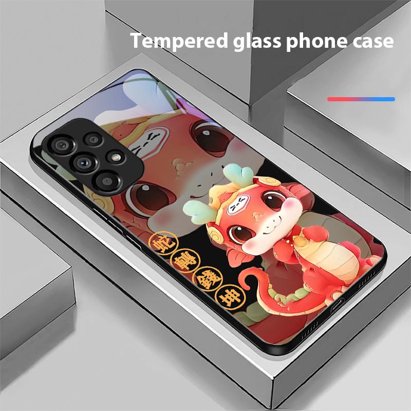 New Cartoon Snake For Samsung Galaxy S10 20 Plus 21 FE 22 23 24 FE 25 Ultra Black Tempered Glass Phone Case Hard Shell