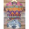 Damen Vintage Klassisch Stilvoll V-Ausschnitt Kurzarm T-Shirt Blumig Geometrischer Print Lässig Reguläre Oberteile Tägliche Kleidung für den Sommer