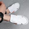 Summer Designer New Men's Gladiators Black White Silp On Pu Leather Casual Shoes Male Breathable Beach Sandals Outdoor Slippers